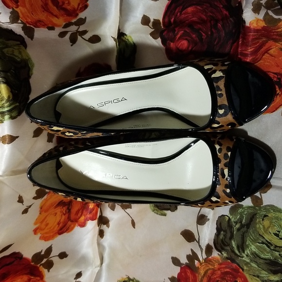 Sz 8 "Via Spiga" Cow Fur/Leather Peep Toe Pumps - Picture 6 of 8